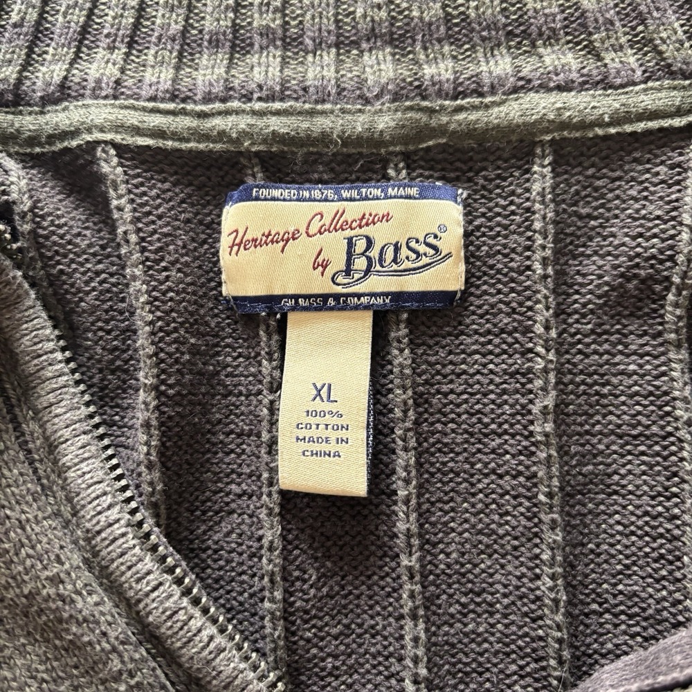 G H‎ Bass Co Sweater Men's XL Long Sleeve 1/4 Zip Green Pullover Ribbed - Picture 6 of 10